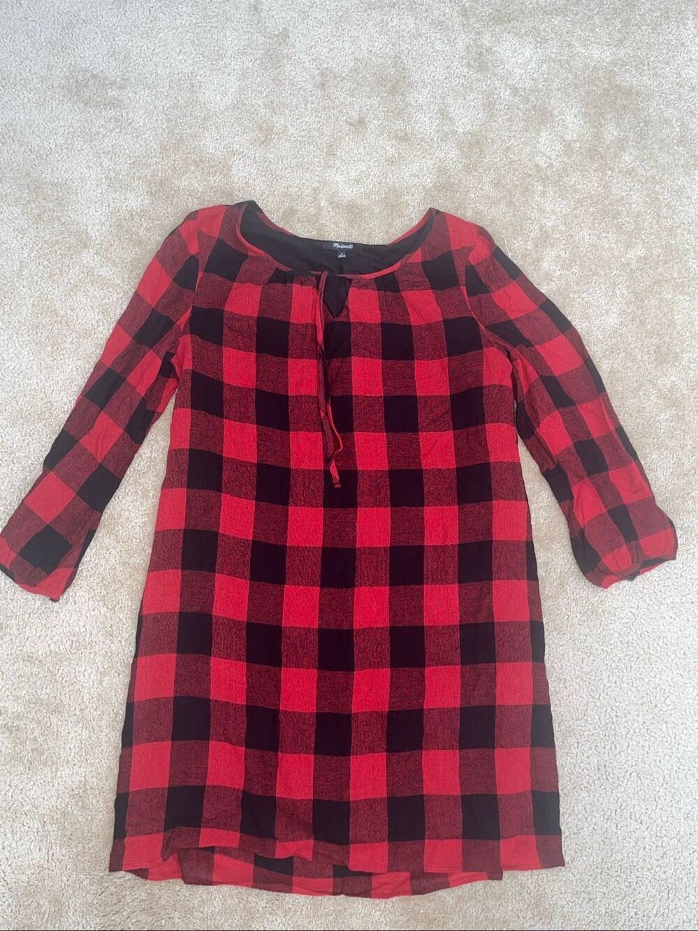 Madewell Signal Buffalo Check Tunic Dress Medium Red/Black Casual F8652